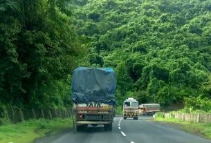 Heavy vehicles plying to and from Konkan on the Mumbai-Goa National Highway