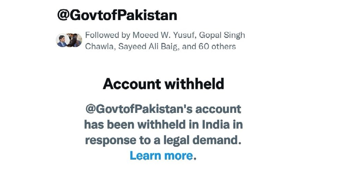 Pakistan government's Twitter account closed in India