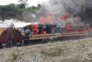 fire breaks out at Falaknuma express train in Telangana