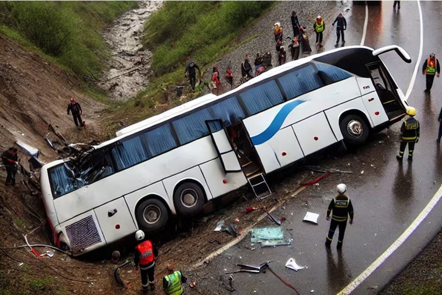 A bus traveling from Katra to Delhi has fallen into a gorge near Amphalla, with rescue teams and police assisting the injured passengers