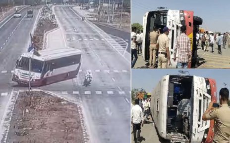 A horrific bus accident near Nandgaon Pati in Latur, where the bus overturned after attempting to avoid a reckless motorcycle. 37 people were injured, and 6 are in critical condition.